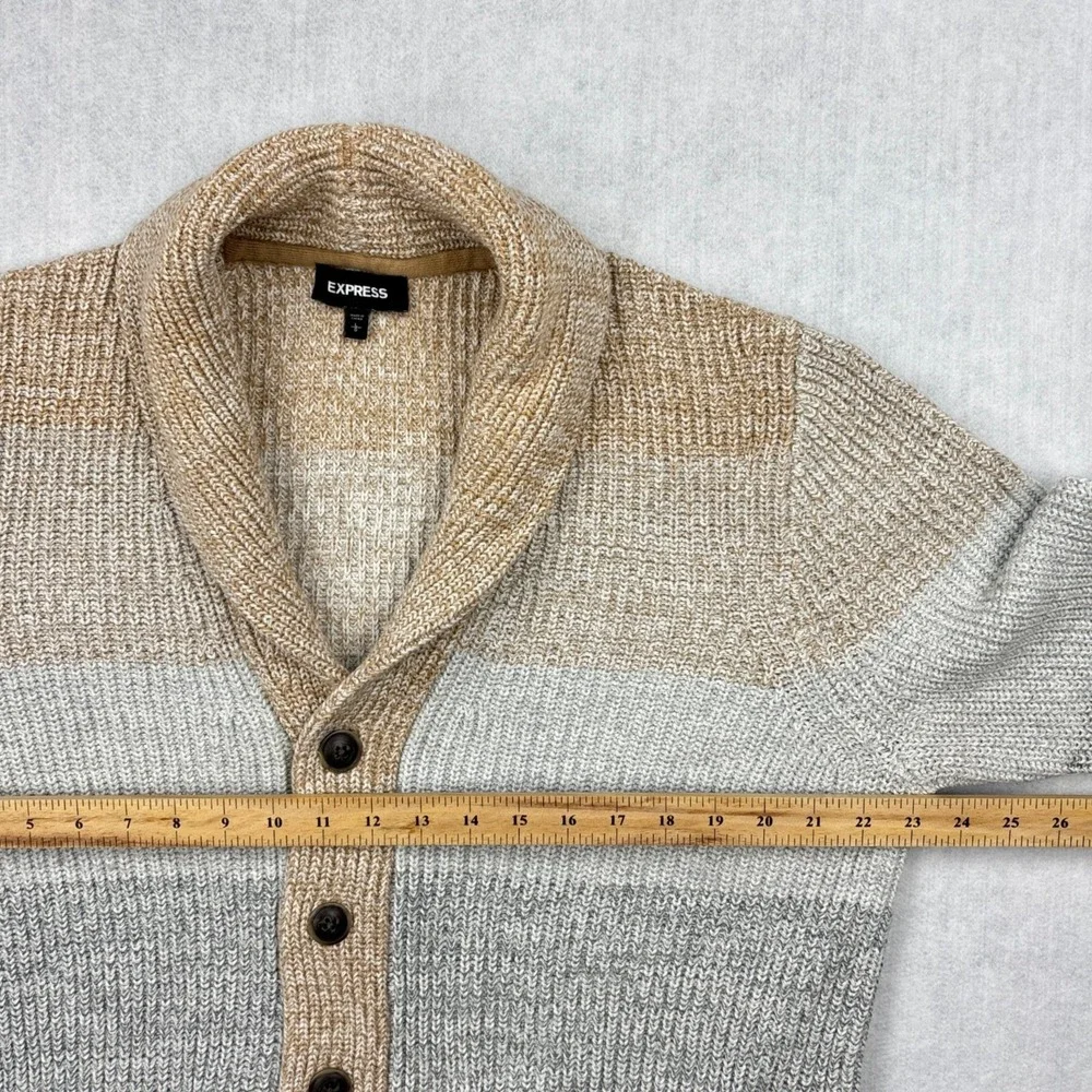 Express Cardigan Sweater Mens Large Ombre Tan Grey Heavy Cotton Knit Shawl L